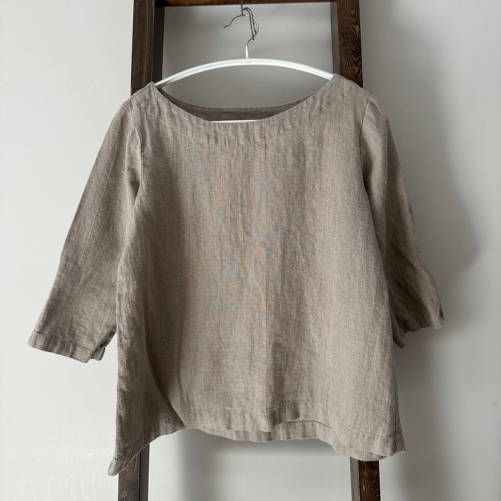 notPERFECTLINEN Natural Color Linen Top Size xs